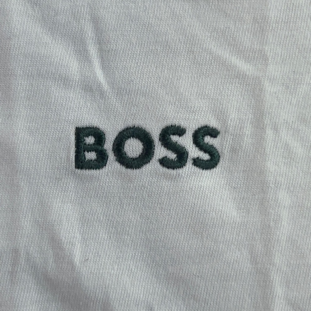 BOSS Mens Large White Embroidered Logo Short Sleeve T-Shirt New - Picture 2 of 10